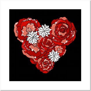 Red Heart of Roses and Daisies Posters and Art